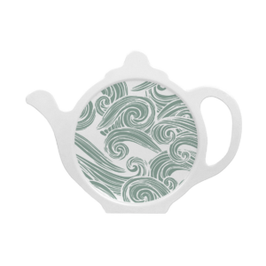 Custom melamine printed tea coaster in a teal green with seashore pattern