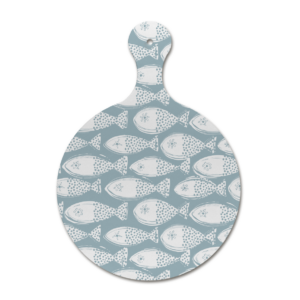 Custom melamine printing - dull blue chopping board with fish patterns