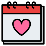 Calendar icon for valentines day. Square calendar with a pink love heart on. 